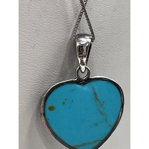 Sterling silver 925K Thai Turquoise‎ Polished Marcasite Heart Pendant Necklace - Picture 5 of 16